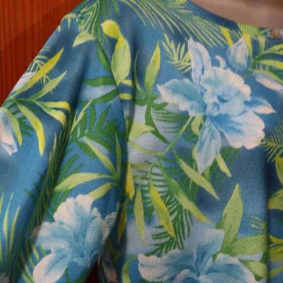 United States Sweaters Vintage Tropical Floral Cardigan Blue XL Made in USA - Picture 7 of 11